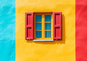 ai gegenereerd minimalistische detail van een venster Aan de facade van een huis. kleur contrast. foto
