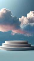 ai gegenereerd achtergrond podium roze 3d Product lucht platform Scherm wolk pastel tafereel geven stellage. roze podium stadium minimaal abstract achtergrond schoonheid dromerig ruimte studio voetstuk rook vitrine foto