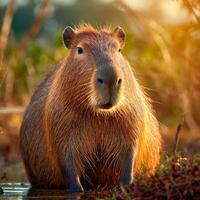 ai gegenereerd capibara in haar natuurlijk leefgebied in de pantanal foto