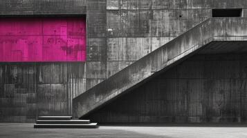 ai gegenereerd generatief ai, brutalisme stijl beton gebouw, roze en grijs kleuren, in de stijl van neo-concretisme, midden in de eeuw modern buitenkant foto