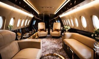 ai gegenereerd interieur van een luxe bedrijf Jet vliegtuig. luxe reizen. ai generatief foto