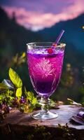 ai gegenereerd Purper cocktail met ijs Aan een houten tafel. selectief focus. ai generatief foto