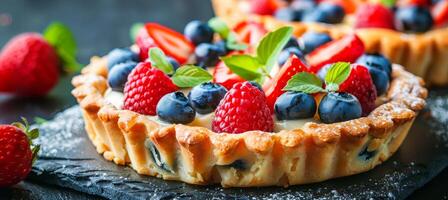 ai gegenereerd vastleggen verrukkelijk taartjes Aan binnen- keuken tafel in een professioneel foto studio