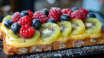 ai gegenereerd met fruit bedekt brood plak foto