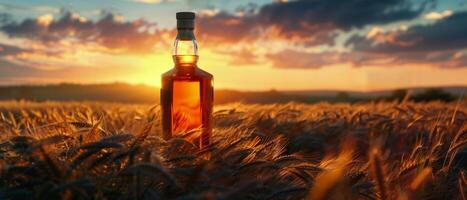 ai gegenereerd whisky fles in veld- foto