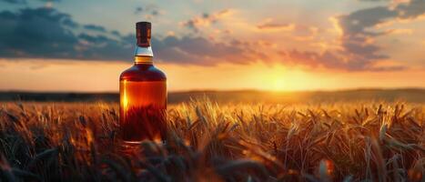 ai gegenereerd fles van whisky in veld- foto