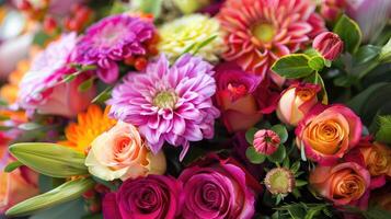 ai gegenereerd levendig boeket van geassorteerd kleurrijk bloemen foto