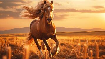 ai gegenereerd boeiend schot van een majestueus paard galopperen vrij foto