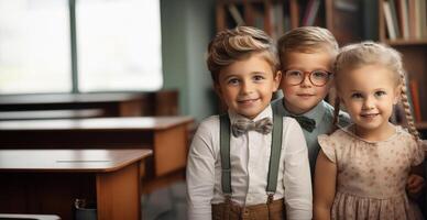 ai gegenereerd helder en speels kinder omgeving. gelukkig momenten in een licht gevuld kleuterschool. banier foto