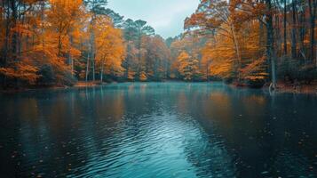 ai gegenereerd vallen bomen omgeving water lichaam foto