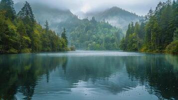 ai gegenereerd vallen bomen omgeving water lichaam foto