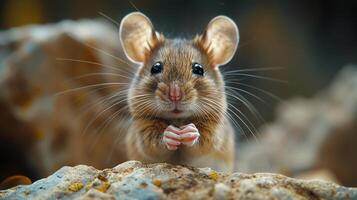 ai gegenereerd bruin muis zittend Aan houten verdieping foto