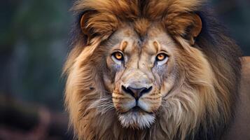 ai gegenereerd detailopname van een leeuwen gezicht en ogen in de wild foto