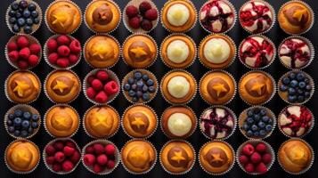 ai gegenereerd creatief presentatie van muffins in een meetkundig patroon foto