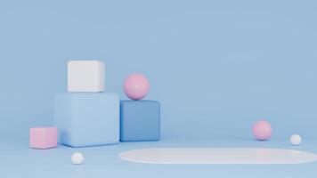 3d renderen abstract blauw en roze achtergrond met wit podium foto