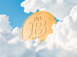 bitcoin oplopend naar de lucht te midden van wolken foto