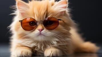 ai gegenereerd baby kat vervelend zonnebril grappig katje speels weinig poot foto