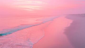 ai gegenereerd tropisch roze strand Bij ochtendgloren. foto