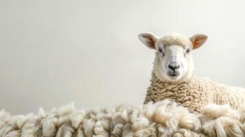 ai gegenereerd sereen schapen portret met pluizig wol foto