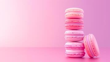 ai gegenereerd stack van roze macarons Aan helling achtergrond foto