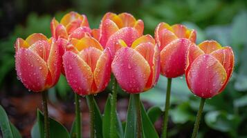 ai gegenereerd water druppels sieren bundel van bloemen foto