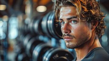 ai gegenereerd twee mannen staand in Sportschool foto