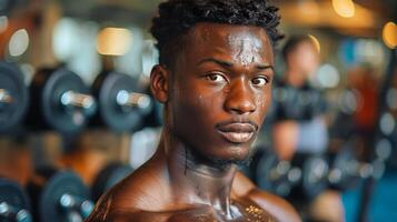 ai gegenereerd twee mannen staand in Sportschool foto