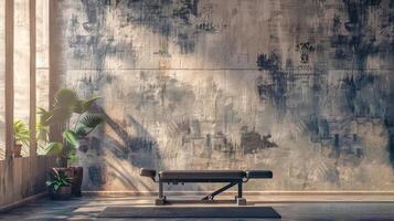 ai gegenereerd sereen huis Sportschool met natuurlijk licht foto