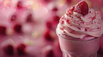 ai gegenereerd roze drinken met hagelslag foto