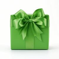 ai gegenereerd groen geschenk doos met groot boog foto