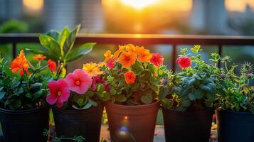 ai gegenereerd groep van ingemaakt planten Aan houten tafel foto