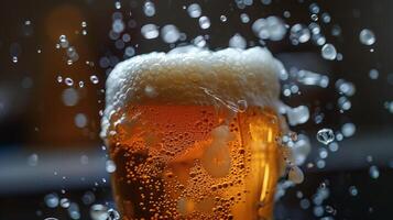 ai gegenereerd een schuimig bier wezen gegoten in een glas, met een perfect schuim hoofd foto