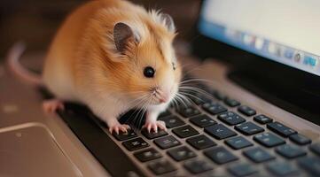 ai gegenereerd de hamster Bij de laptop foto