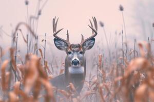 ai gegenereerd portret van hert staand temidden van planten Aan veld- foto