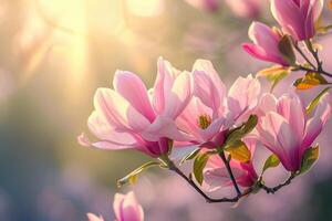 ai gegenereerd magnolia bloesems aangeven de aankomst van voorjaar foto