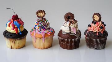 ai gegenereerd veel verschillend gekleurde heerlijk cupcakes foto