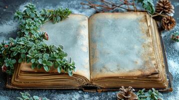 ai gegenereerd Open boek met fabriek ontspruiten foto