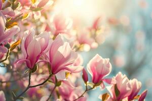 ai gegenereerd magnolia bloesems aangeven de aankomst van voorjaar foto