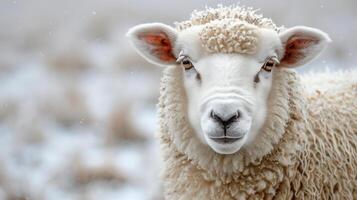 ai gegenereerd dichtbij omhoog van schapen met wazig achtergrond foto