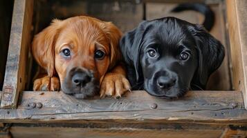 ai gegenereerd drie puppy's zittend samen foto