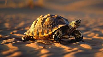 ai gegenereerd schildpad in de woestijn met zonnig weer foto