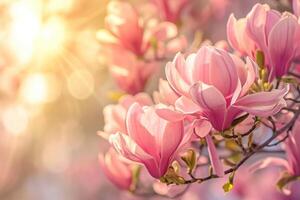 ai gegenereerd magnolia bloesems aangeven de aankomst van voorjaar foto