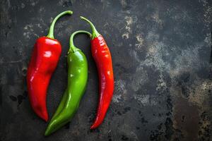 ai gegenereerd rood en groen heet chili paprika's. foto