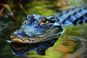 ai gegenereerd groot alligator in de water foto