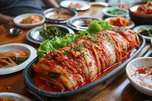 ai gegenereerd pittig Koreaans gefermenteerd voedsel kimchi. Koreaans traditioneel voedsel foto