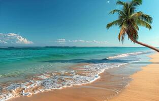 ai gegenereerd twee palm bomen Aan een strand foto