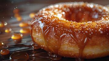 ai gegenereerd twee donuts Aan houten bord foto