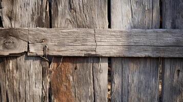 ai gegenereerd een rustiek houten poort met pellen verf en metaal scharnieren foto