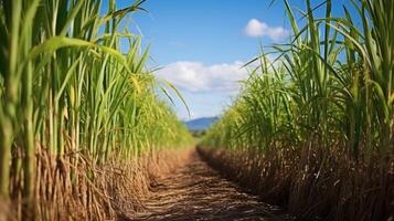 ai gegenereerd suiker riet veld- rijp voor oogst foto