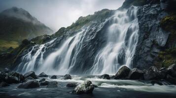 ai gegenereerd afgelegen waterval omringd door natuur en schoonheid foto